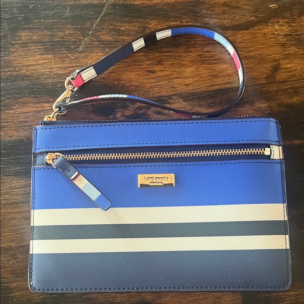 NWOT Kate Spade Striped Blue and White Wristlet